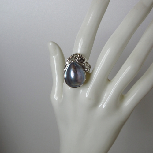 Blister pearl silver ring